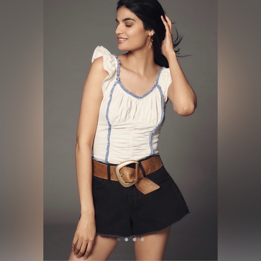 Anthropologie Cream Tank Top with Blue Trim